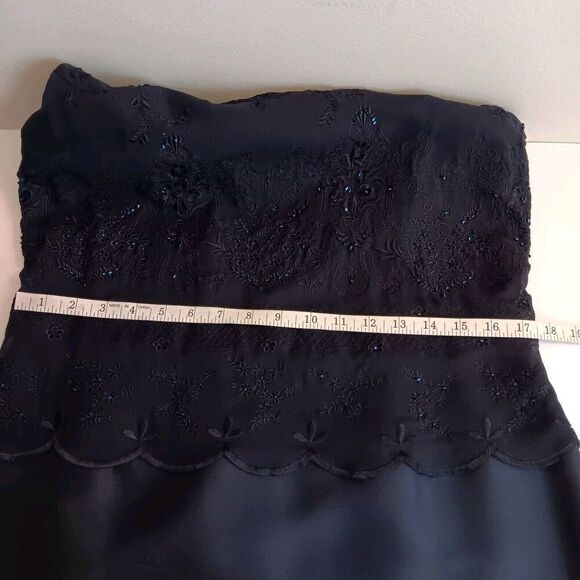 Adrianna Pappell Ocassions Sz 12P Navy Blue Silk Evening Maxi Dress w/Sequin - Picture 10 of 11